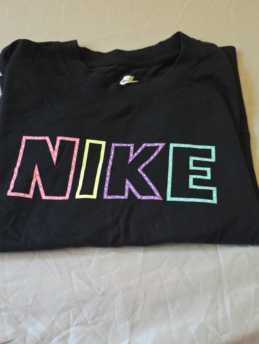 Nike Black Kids Graphic Tee with Neon Multicolor Outline